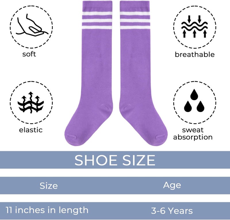 Benefeet Sox Kids Soccer Socks Toddler Knee High Tube Long Socks Soft for Girls Three Stripes Youth Cotton Soccer Socks - Image 3